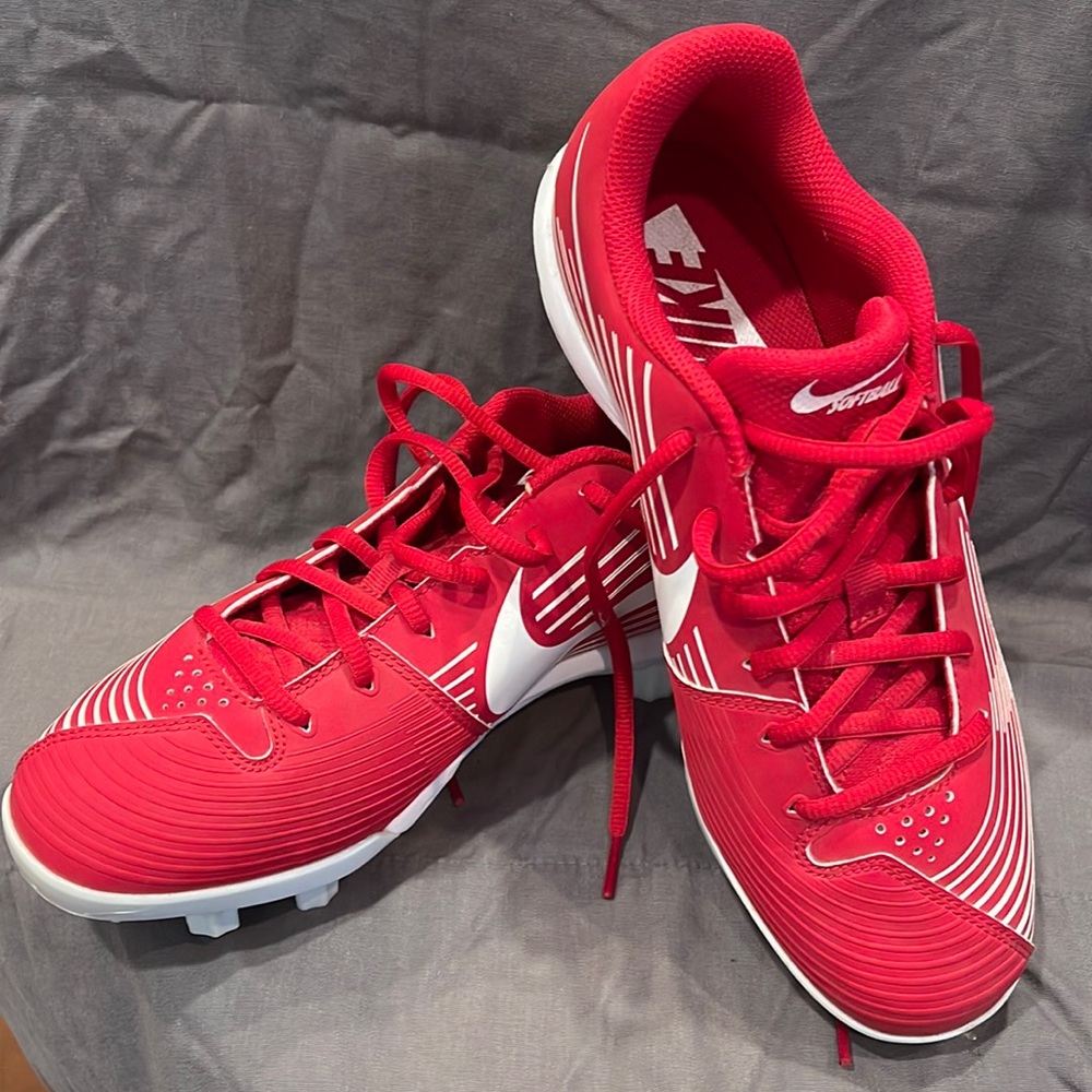 New! Nike Women's Lunar Hyperdiamond 3 Varsity Softball Cleats RED/White size 8